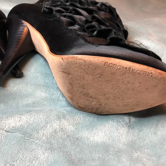 BCBGMaxAzria Black Satin Ruffled Booties - Picture 6 of 8